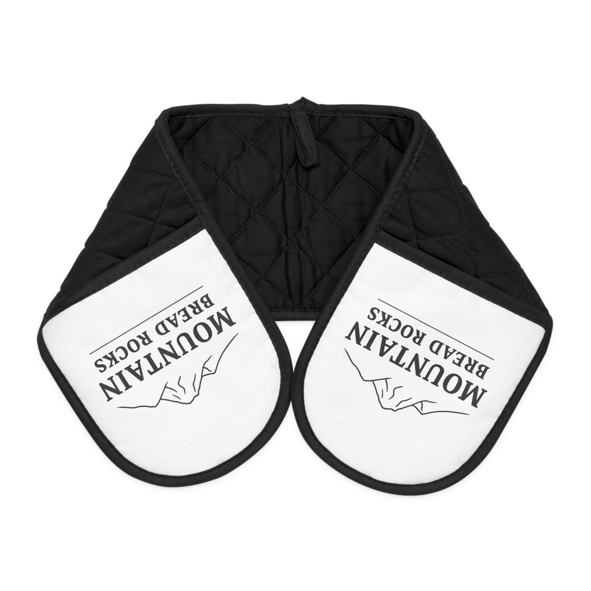 Double Oven Mitts - Quilted Black Heat-Resistant Handle Covers (Mountain Logo)