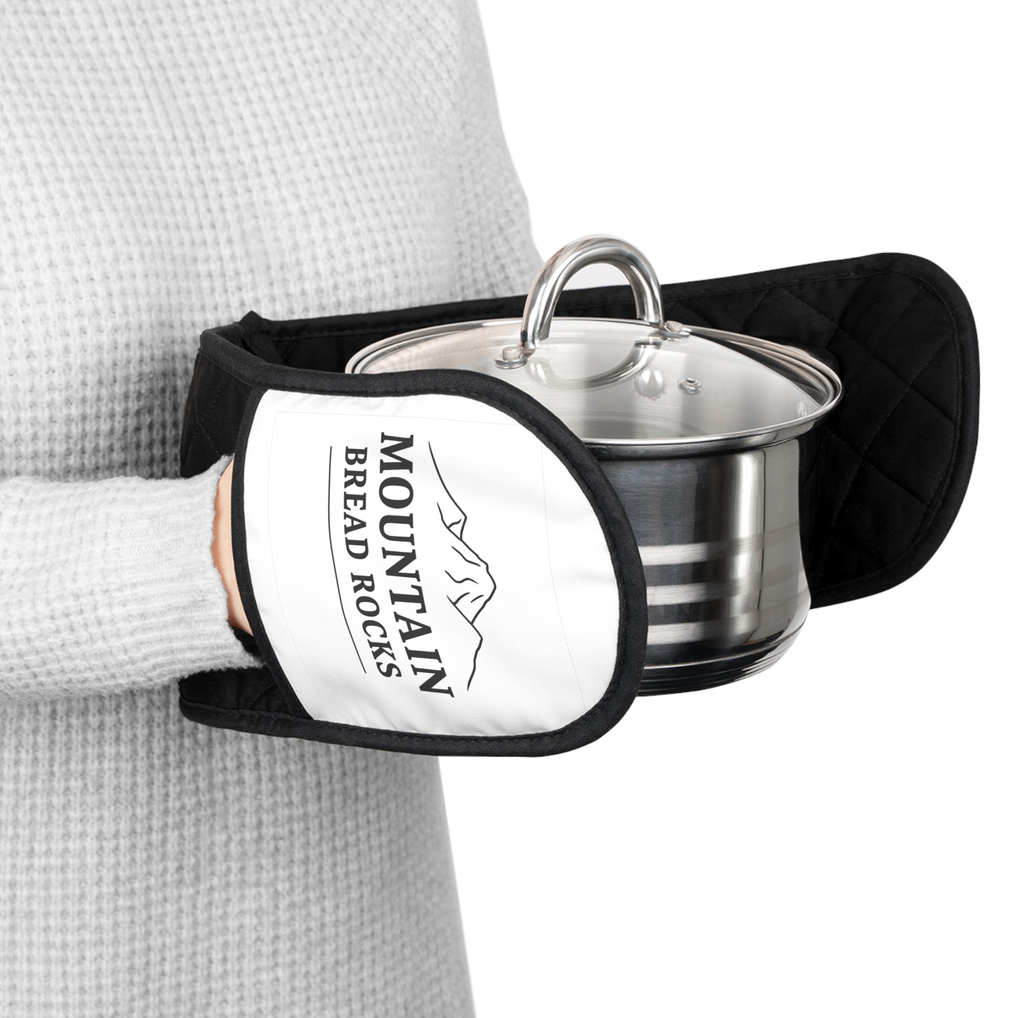 Double Oven Mitts - Quilted Black Heat-Resistant Handle Covers (Mountain Logo)